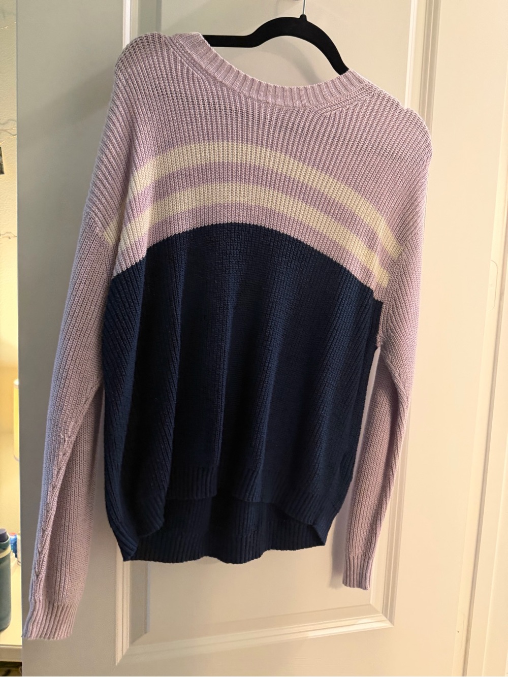 American Eagle Outfitters Lavender, Navy & Cream Colorblock Crewneck Sweater